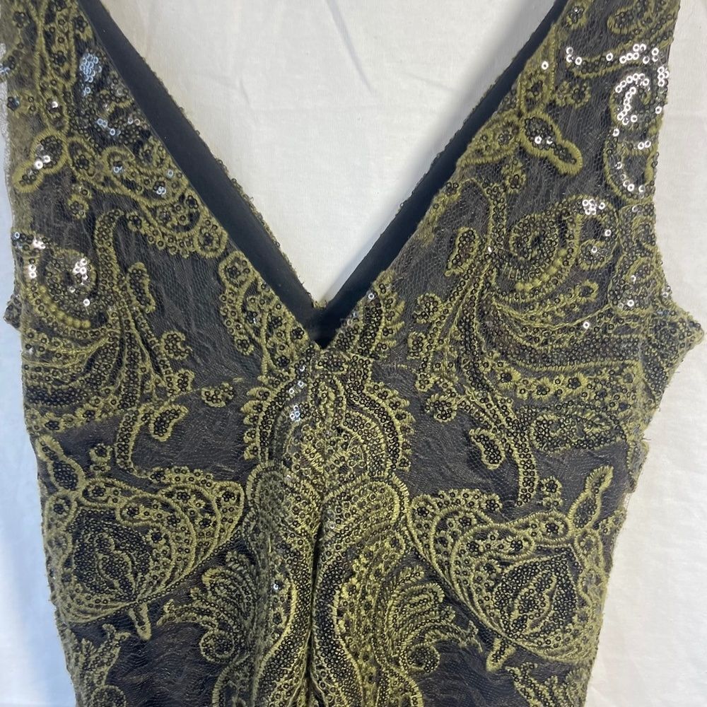 Free‎ People Black/Olive Embellished Sequin Slip Dress Sz XS